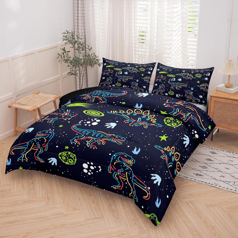 NINENINE Dinosaur Comforter Sets for Boys,Kids Dinosaur Bedding Set,Twin Size Bedding Sets for Boys Kids,Dark Blue Comforter Set with 1 Comforter 1 Pillowcase - Image 2